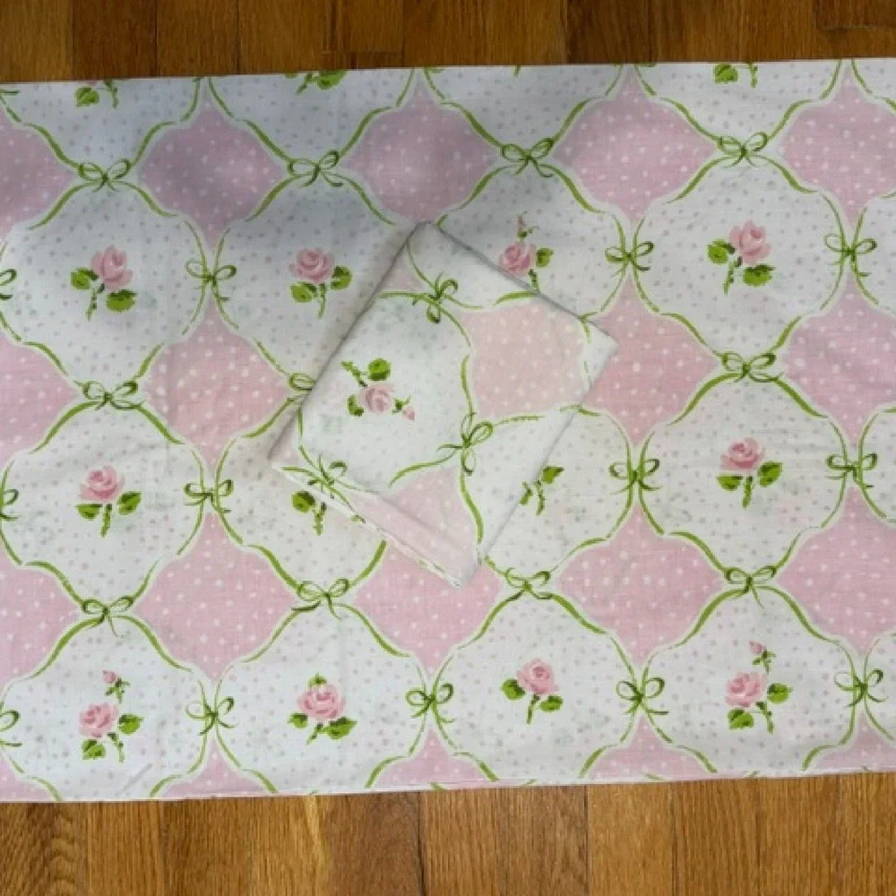 Vintage pair of pillowcases pink cottagecore floral pillowcases